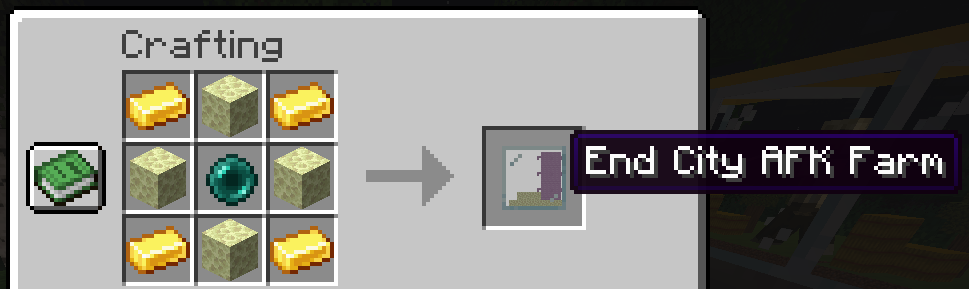 Receita da AFK End City Farm: Lingote de Ouro nos cantos, End Stone nas bordas, Pérola do Ender no centro
